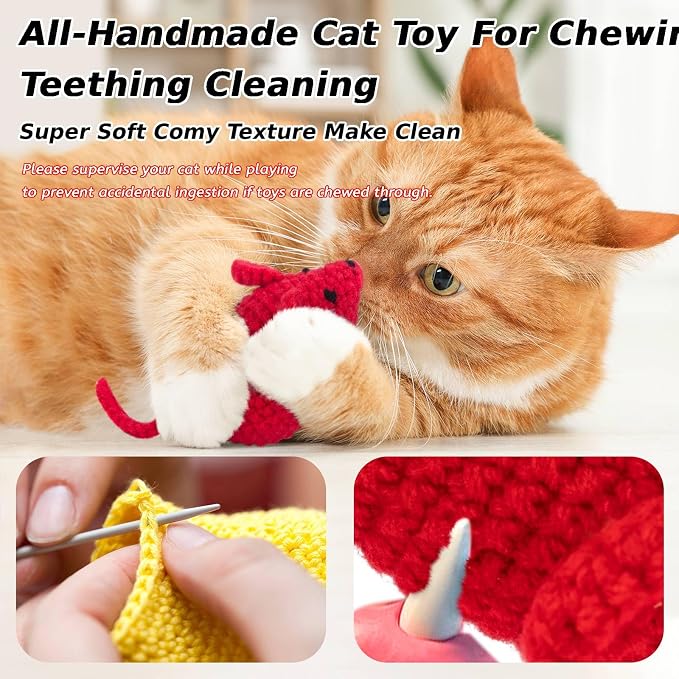 Retro Shaw Catnip Toys Crochet Mouse, Interactive Catnip Cat Kicker Toys - Image 2