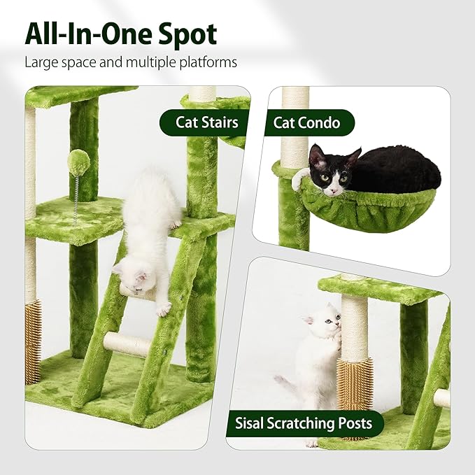 65in Tall Cat Tree with Leaves for Indoor Cats, Hanging Hammock, Cozy Perch - Image 5