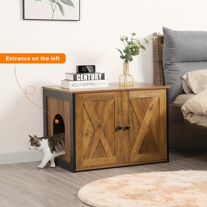 Dwanton Litter Box Enclosure, Cat Litter Box Furniture Hidden, Reversible - Image 3