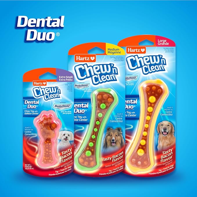 Hartz Chew 'n Clean Dental Duo Dog Treat & Chew Toy, Color Varies, 3 Pack - Image 6