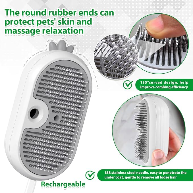 Cat Steam Brush with Release Button, 3 in 1 Rechargeable Pet Spray Water Comb - Image 4
