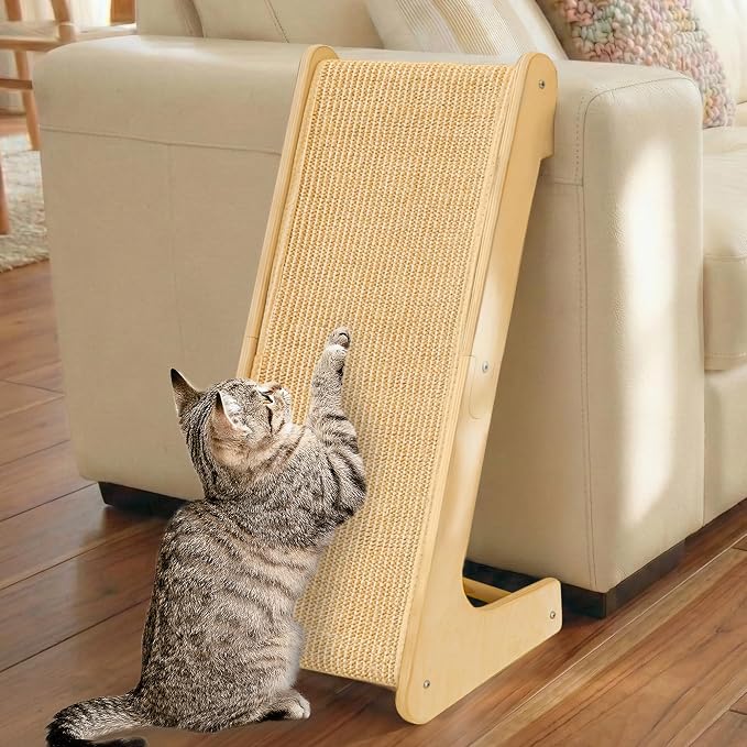 PETKARAY L Shape Cat Scratcher, Sisal Kitty Scratching Ramp, Vertical Scratch by PETKARAY