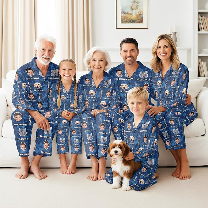 Artsadd Custom Pajamas for Women Men Family, Personalized Face Pjs Pajama Pants - Image 2