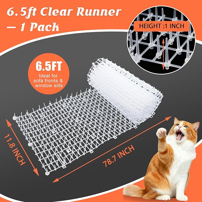 Transparent Cat Scat Mat with Spikes, 6.5FT Clear Cat Deterrent Mat - Image 6