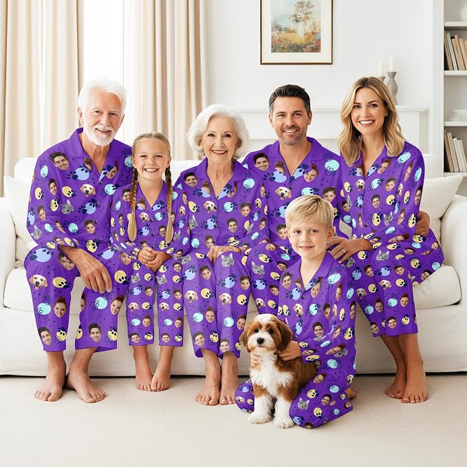 Artsadd Custom Pajamas for Women Men Family, Personalized Face Pjs Pajama Pants - Image 2