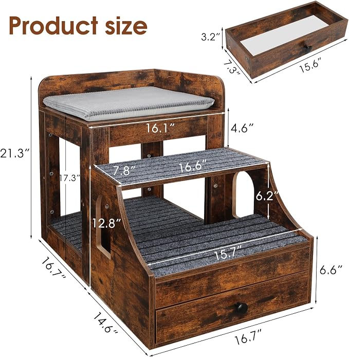 Cat Window Perch with Removable Stairs, Large Pet Bunk Bed with Drawer and - Image 6