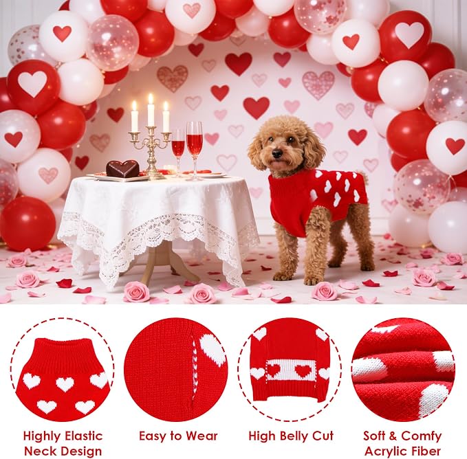 2 Pack Valentines Dog Sweater, Knit Pet Small Dog Sweater Holiday Valentine’s - Image 3