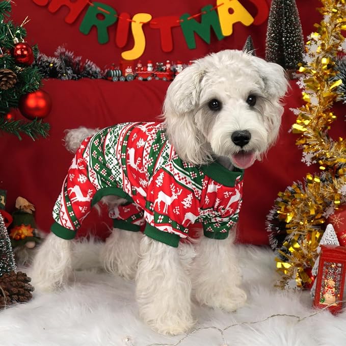 Xpudac 4 Pack Dog Christmas Pajamas Reindeer Puppy Clothes Cute Santa Claus Dog - Image 3