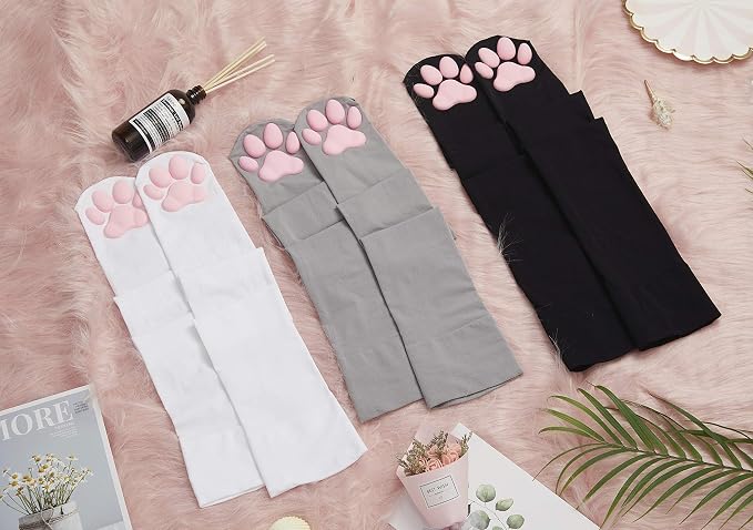 Cat Paw Thigh High Socks Golves, Cute Soft 3D Toe Beans Socks Mittens Kitten - Image 3