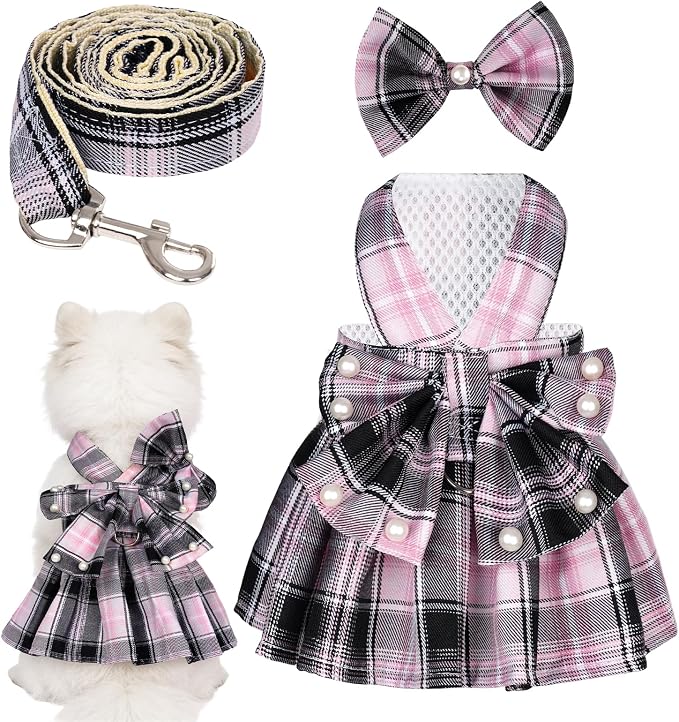 Dog Plaid Dress Harness and Leash Set by Unknown