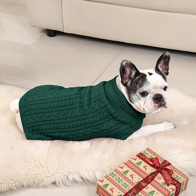 2 Pack Dog Sweaters for Medium Dogs Winter Turtleneck Pullover Cable Knit - Image 5