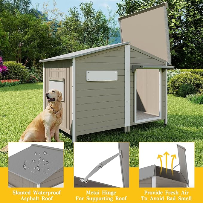 PetsCosset 55.1" L Large Dog House Outdoor & Indoor, Fir Wood Dog Kennel - Image 5