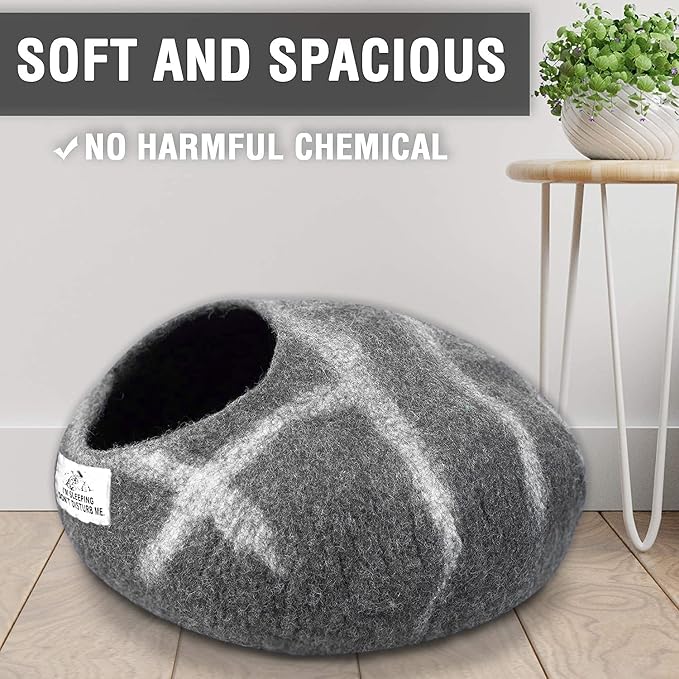 Woolygon Premium Felt Cat Cave Bed – Wool Kitty Beds Handcrafted Kitten Caves - Image 6
