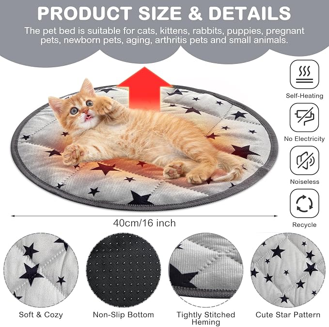 Namalu 4 Pack Self Warming Cat Bed Self Heating Cat Mat Star Pattern Soft Dog - Image 2