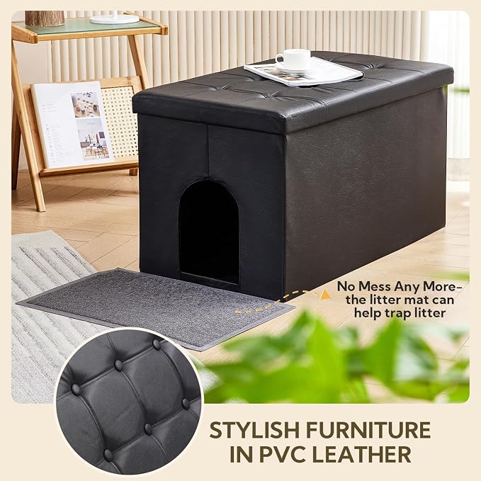 MEEXPAWS Cat Litter Box Enclosure Furniture Hidden, Cat Washroom Bench Storage - Image 5