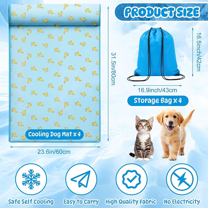 4 Pack Cooling Dog Mats with Supportive Pillow 23.6" x 31.5" Self Cooling Dog - Image 2