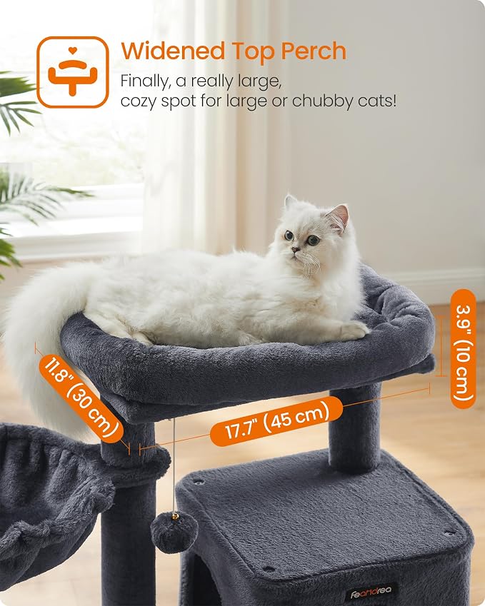 Feandrea Cat Tree, 37.8-Inch Cat Tower, Scratching Posts and Ramp, 2-Door Cave - Image 4