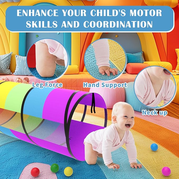Kids Play Tunnel for Toddlers 70 x 21 Inch Colorful Pop-Up 1-3 Baby Crawling - Image 3