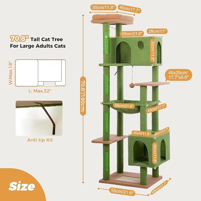 72” Cat Tree for Large Cats Big Cat Tower - Image 2