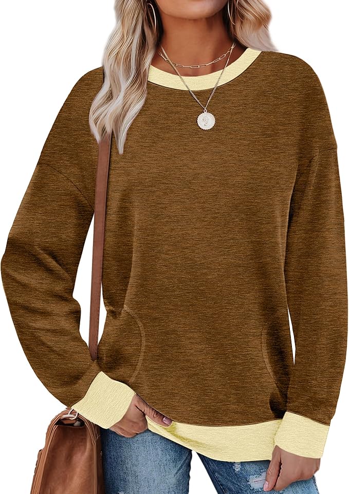 Akihoo Womens Casual Long Sleeve Tunic Tops Crew Neck Shirt Blouses - Image 3