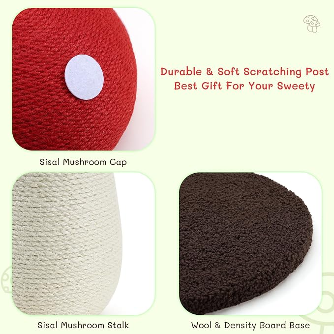 Cat Scratching Post Full Sisal Wrap Cat Tree Cute Mushroom Cat Tower Scratcher - Image 5