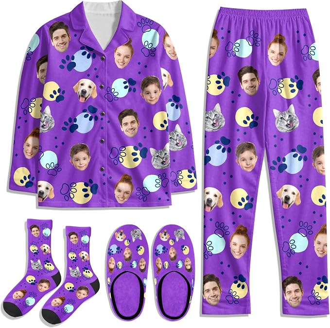 Artsadd Custom Pajamas for Women Men Family, Personalized Face Pjs Pajama Pants by Artsadd