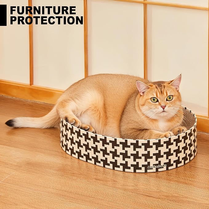 2-in-1 Oval Cat Scratcher Bed Cardboard Bed Lounge, Durable Cat Scratch Pad - Image 4