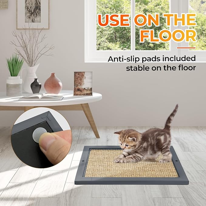 Cat Scratching Post, Natural Wooden Sisal Cat Wall Scratcher, Floor or Wall - Image 3