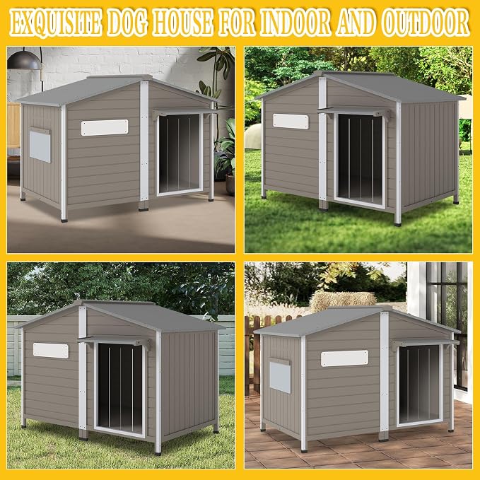 PetsCosset 55.1" L Large Dog House Outdoor & Indoor, Fir Wood Dog Kennel - Image 8