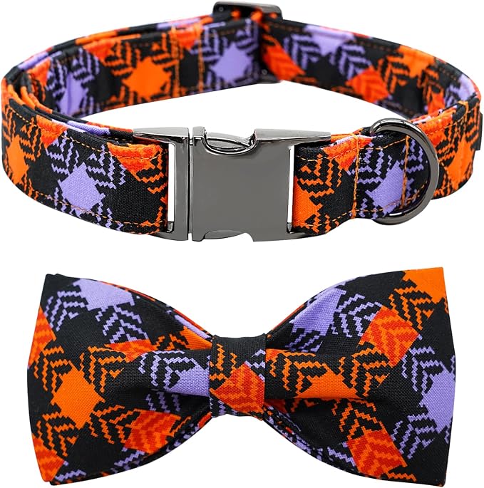 Halloween Dog Collar, Pet Collar Bow Plaid Dog Collars Girl Boy Holiday Pet by BoboRainbow