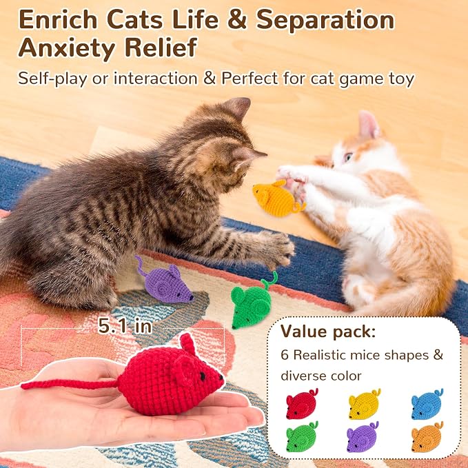 Retro Shaw Catnip Toys Crochet Mouse, Interactive Catnip Cat Kicker Toys - Image 5