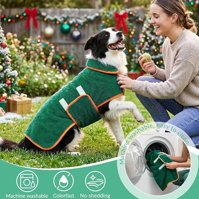 Bienbee Dog Bathrobe, Super Absorbent for Small to Large Dogs, Green XL - Image 5