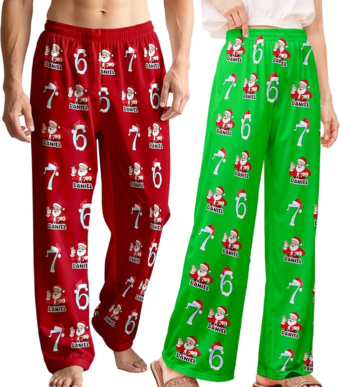Custom Pajama Pants for Women Men, Personalized 67 Name Photo PJ Family Six by Artsadd