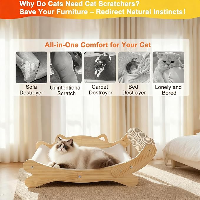 3-in-1 Cat Scratcher Bed for Indoor Cats Sisal Scratcher & Hammock Lounge - Image 4
