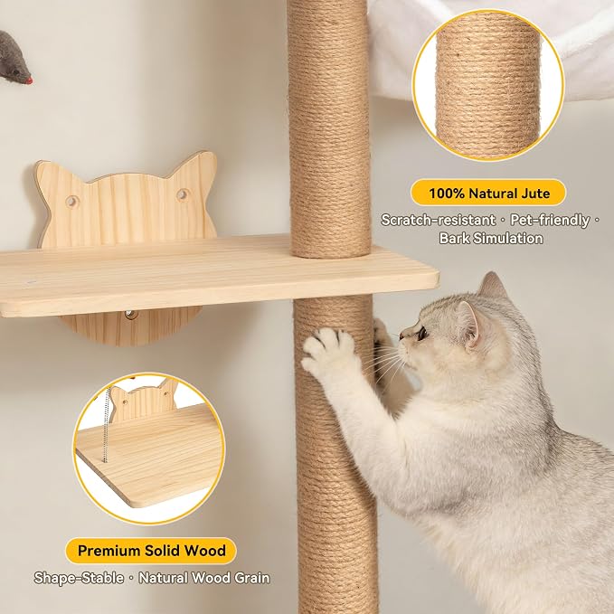 COZIWOW Cat Tree Wall Mounted 4 Tier Cats Climbing Tower 69" Sisal Scratching - Image 2