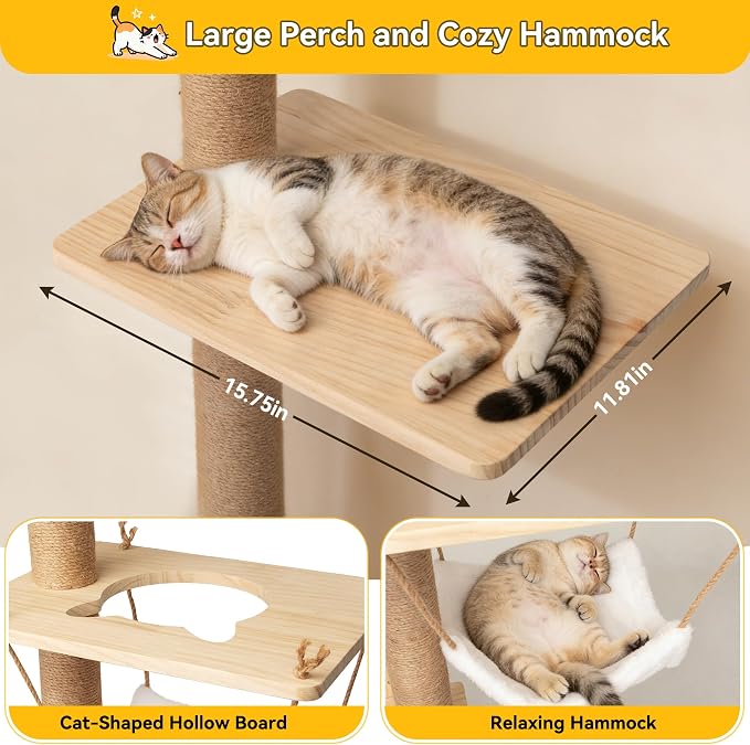 COZIWOW Cat Tree Wall Mounted 4 Tier Cats Climbing Tower 69" Sisal Scratching - Image 3