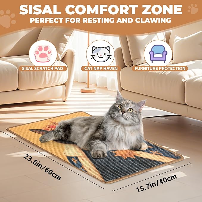 Sisal Cat Scratcher Mat, Cat Wall Scratcher - Image 2