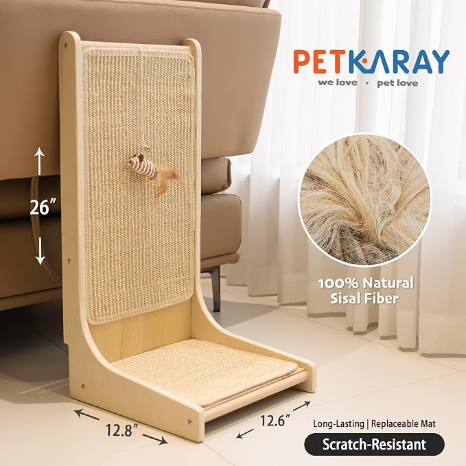PETKARAY Sisal Cat Scratcher, Upright Cat Scratch Pad Wall Mounted, Vertical - Image 2