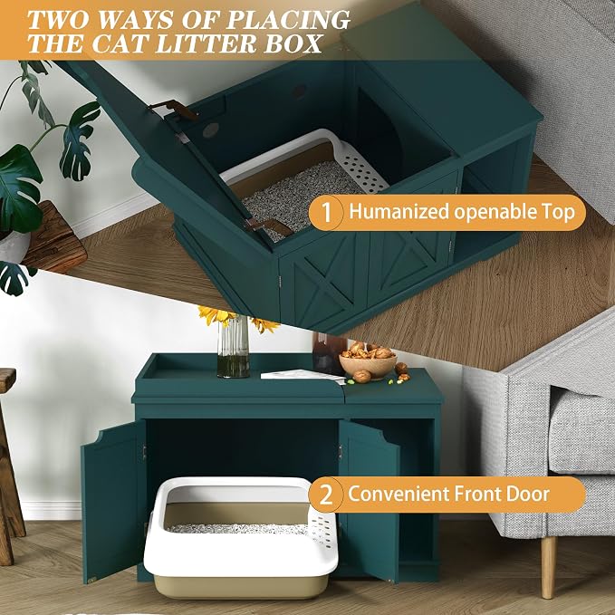 Flip Top Cat Litter Boxes Enclosure Covered Litter Box Hidden Furniture Wooden - Image 6