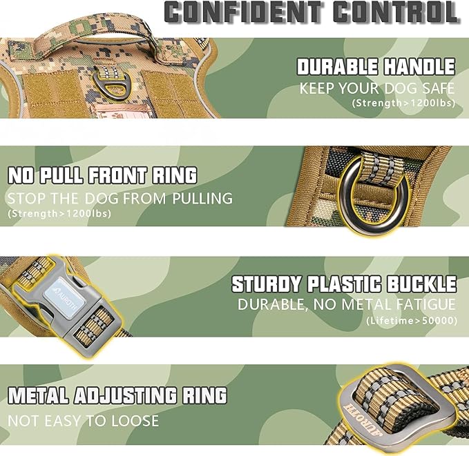 AUROTH Tactical Dog Harness for Small Medium Dogs No Pull Adjustable Pet - Image 3