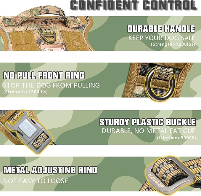 AUROTH Tactical Dog Harness for Small Medium Dogs No Pull Adjustable Pet - Image 3