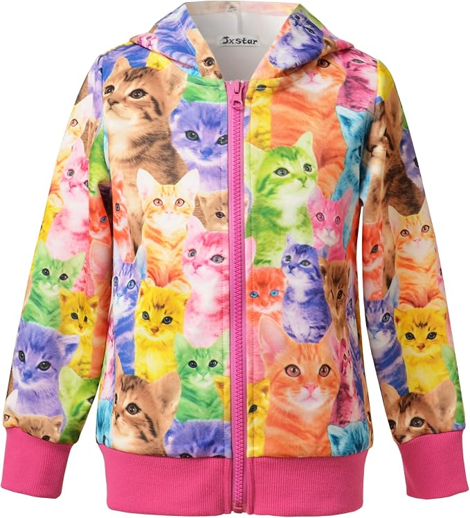 Girls Zip Up Hoodie Jacket Unicorn/Cat Sweatshirt - Image 3