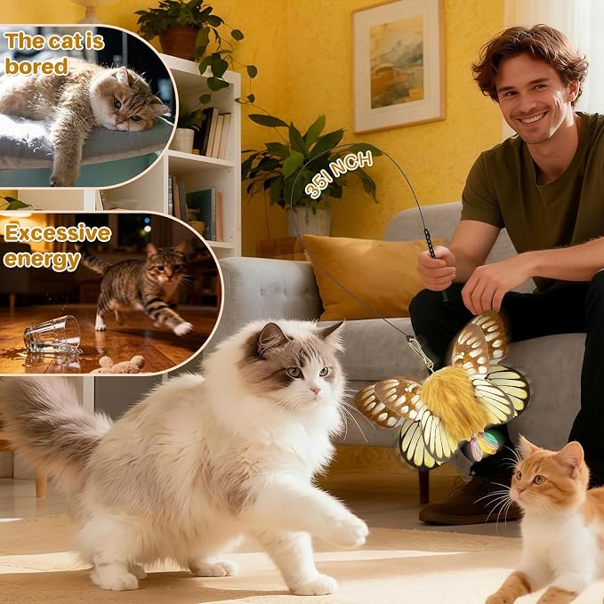 Walfront Interactive Cat Toy – Butterfly Teaser Wand - Image 4