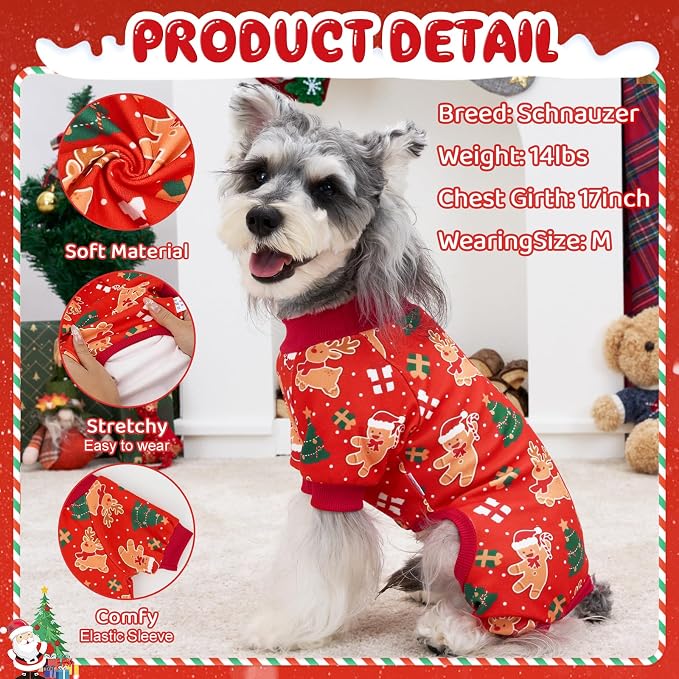 XPUDAC 4 Pack Christmas Dog Pajamas Comfy Dog Clothes - Image 2