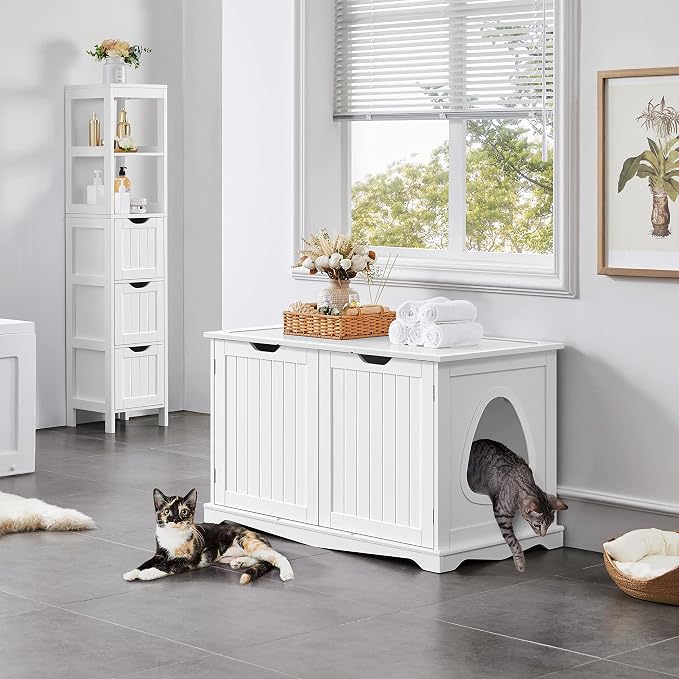 Yaheetech Cat Litter Box Enclosure, Box Cabinet Hidden, Wooden Pet Crate Kitty - Image 2