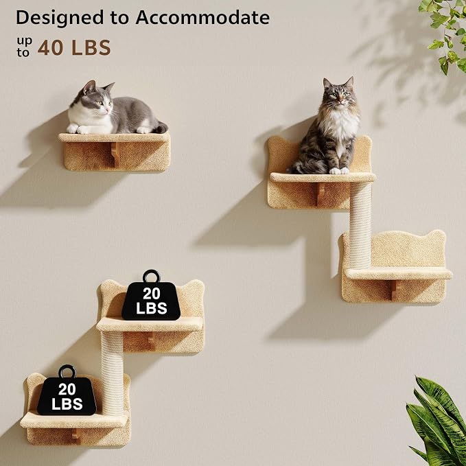Cat Wall Shelves, Wall Mounted Pet Shelf Furniture w/Plush Fabric, Cats - Image 6