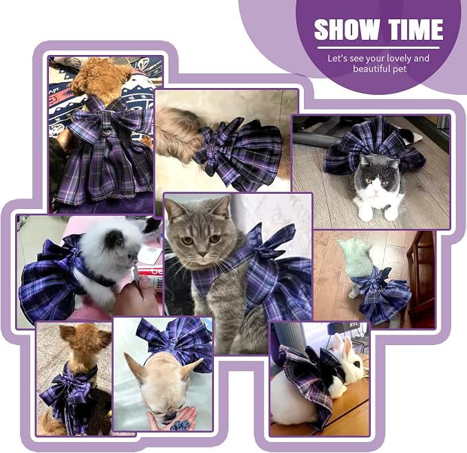 PETCARE Plaid Dog Dress Bow Tie Harness Leash Set - Image 6
