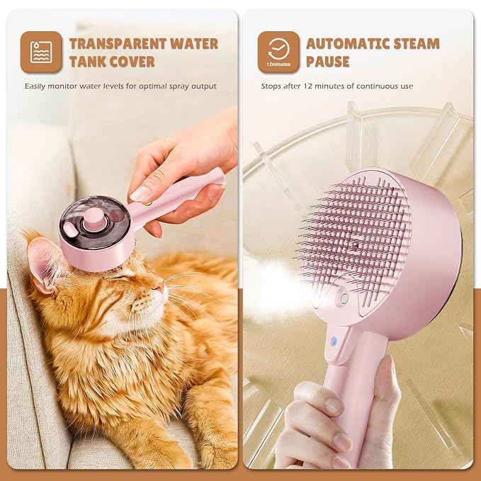 Cat Steam Brush, Cat Brushes for Indoor Cats, 4 In 1Spritz Spray Defur Comb - Image 6