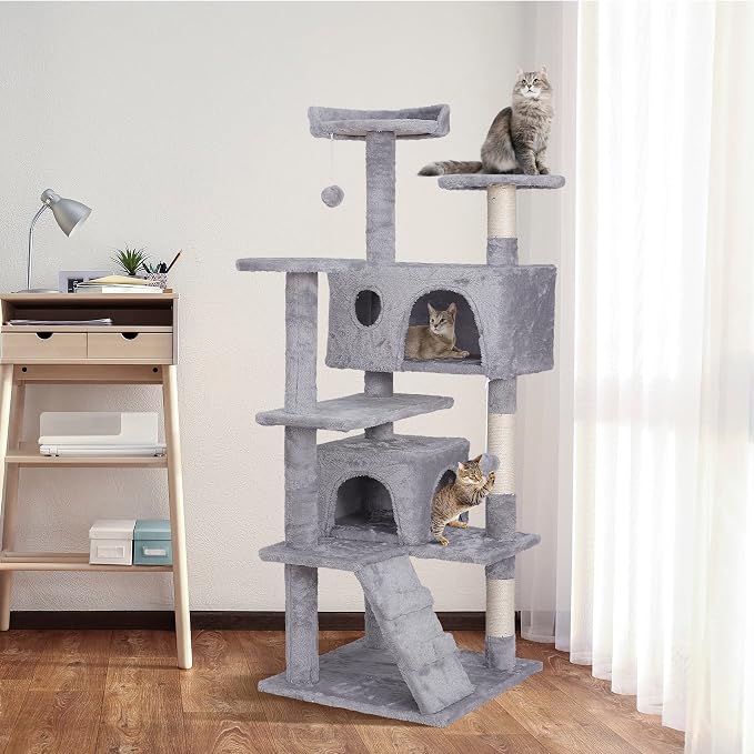 ZENY 54 inches Cat Tree with Sisal-Covered Scratching Posts and 2 Plush Rooms - Image 2