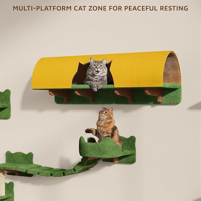 Cat Wall Shelves, Wall Mounted Pet Shelf Furniture w/Plush Fabric, Cats - Image 7